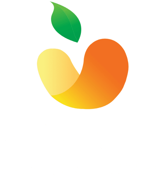 Peach Homes Abstract image of a mango with a gradient of green, orange, and yellow shades, featuring a smooth, stylized design.